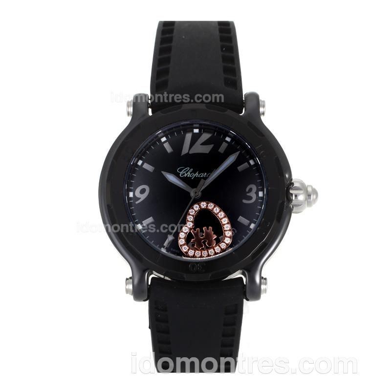 Chopard Happy Sport Swiss ETA Movement Black Ceramic Case with Black Dial-Rubber Strap