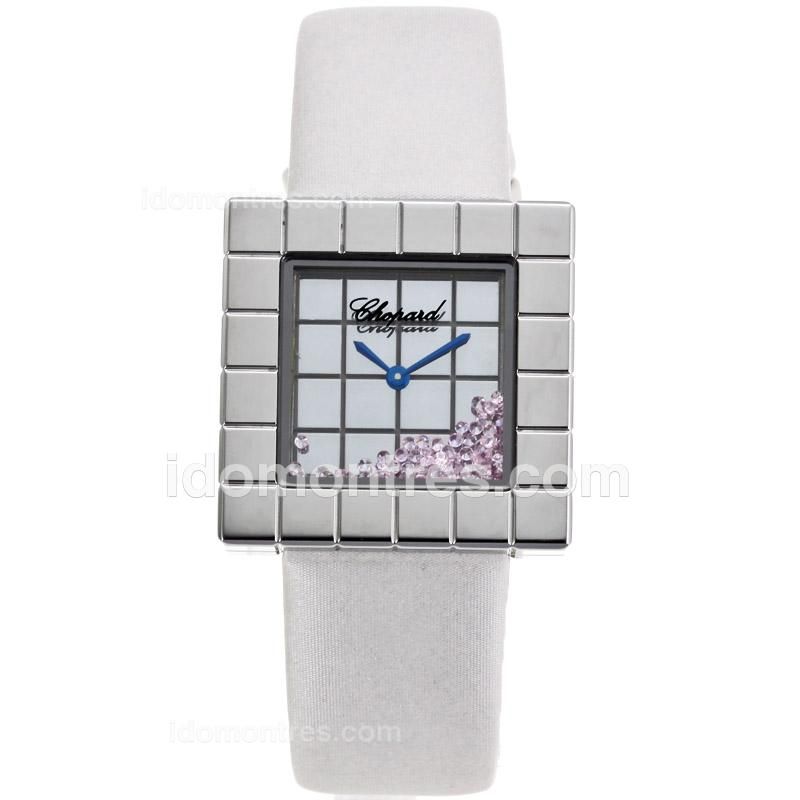 Chopard Ice Cube Silver Dial with White Leather Strap-Lady Size
