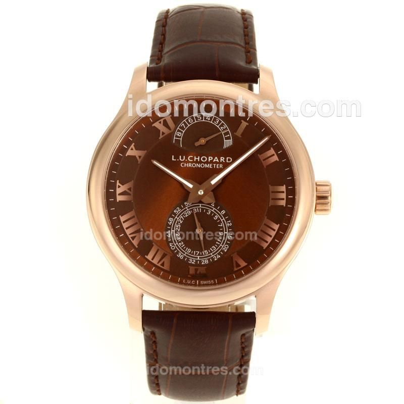 Chopard LUC Working Power Reserve Automatic Full Rose Gold Roman Markers with Brown Dial and Leather Strap