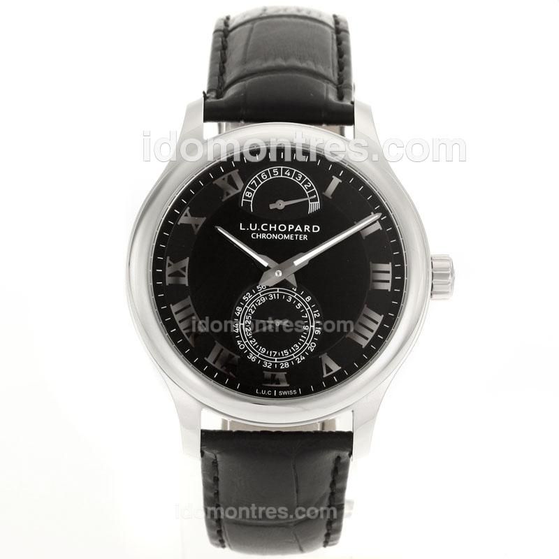Chopard LUC Working Power Reserve Automatic Roman Markers with Black Dial and Leather Strap