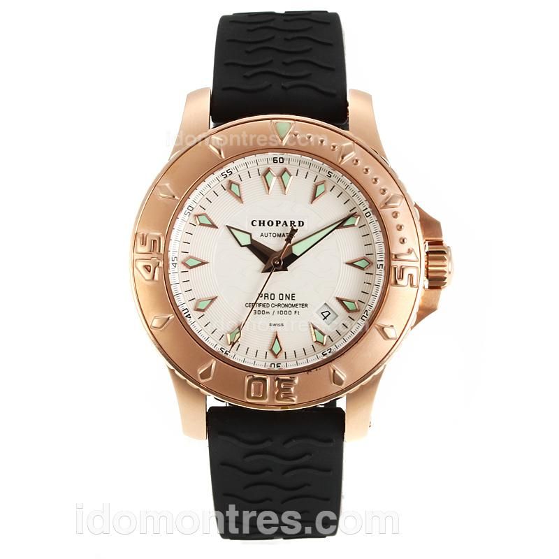 Chopard Pro One Swiss ETA 2824 Automatic Movement Rose Gold Case with White Dial-Rubber Strap-Sapphire Glass