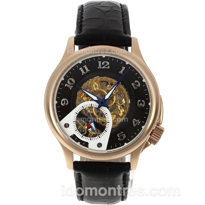 Chopard Skeleton Automatic Rose Gold Case with Black Dial-Leather Strap