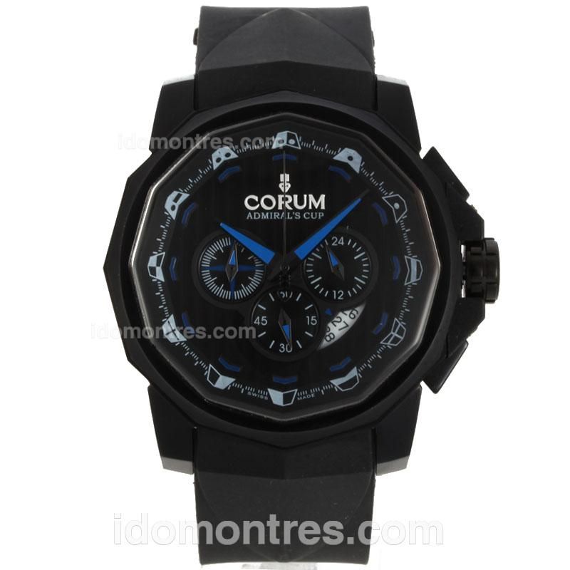 Corum Admiral's Cup Working Chronograph PVD Case Blue Needles with Black Dial-Rubber Strap