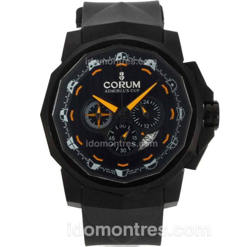 Corum Admiral's Cup Working Chronograph PVD Case Yellow Needles with Black Dial-Rubber Strap