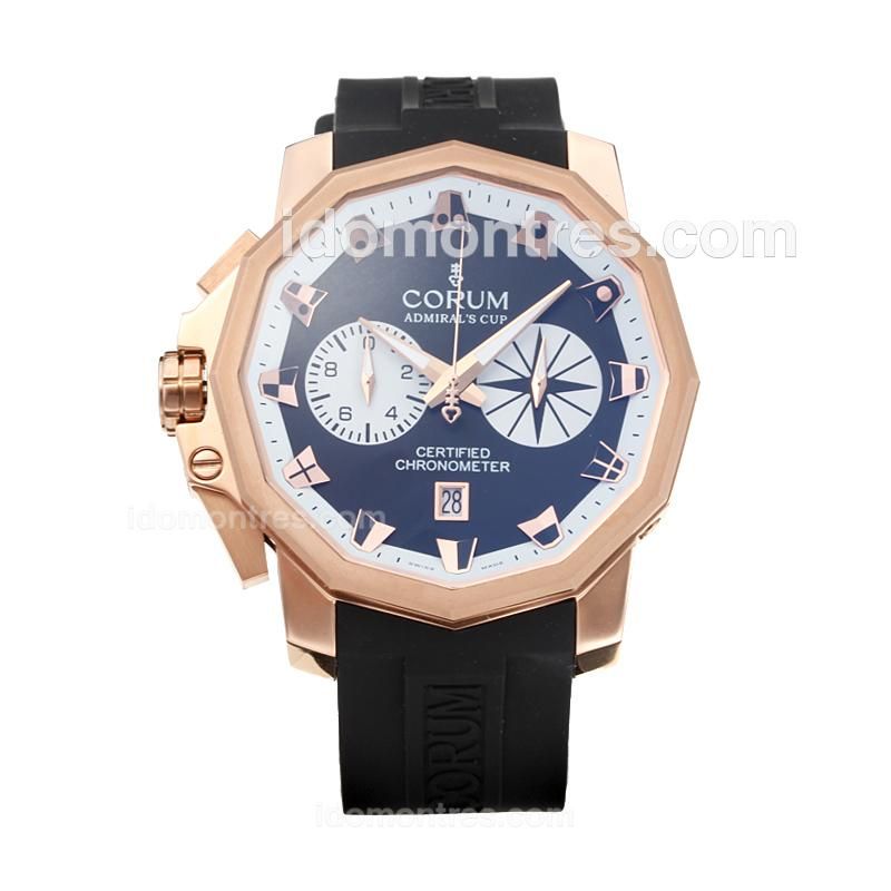Corum Admiral's Cup Working Chronograph Rose Gold Case with Black Dial-Rubber Strap
