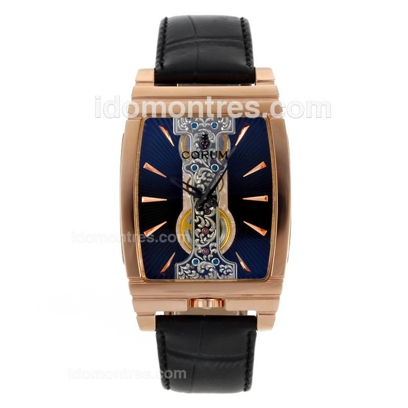 Corum Golden Bridge Automatic Rose Gold Case with Black Dial-Leather Strap
