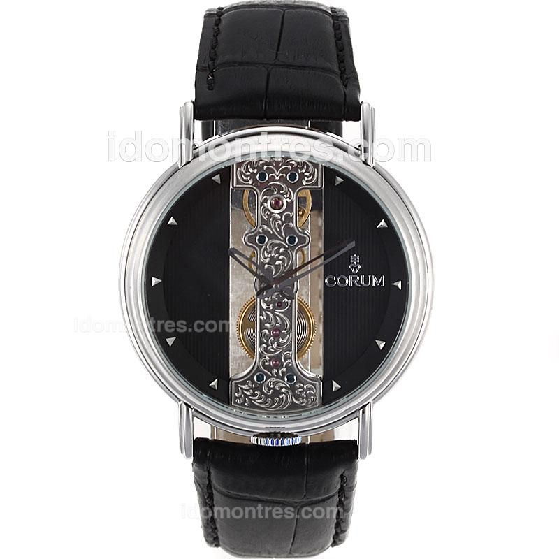 Corum Golden Bridge Automatic with Skeleton Black Dial-Leather Strap