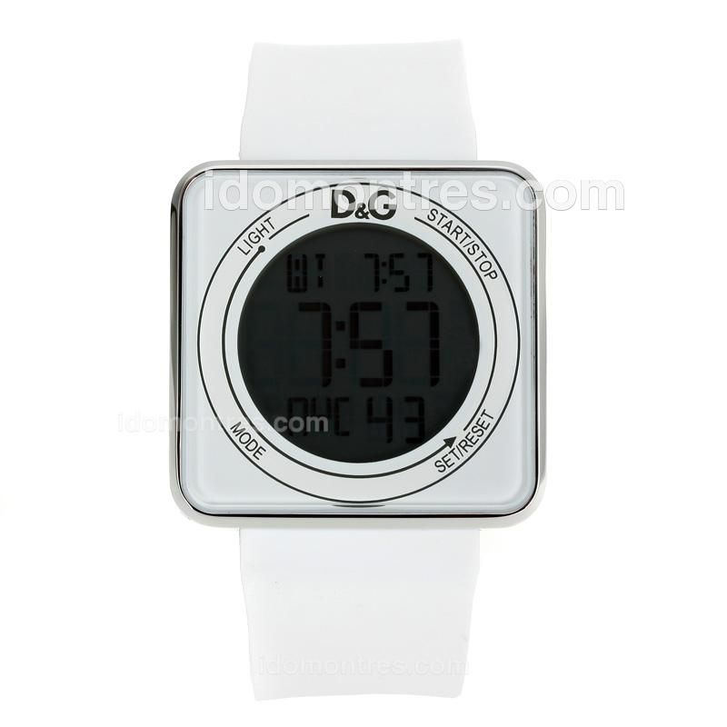D & G Touch Sensor Digital Displayer Watch with White Color-Rubber Strap
