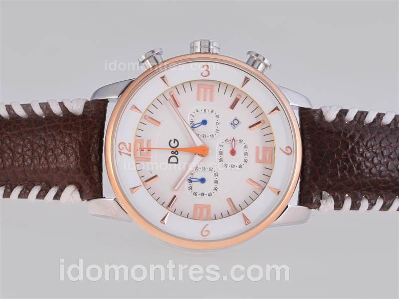 D&G Chronograph Working Chronograph Two Tone Case with White Dial