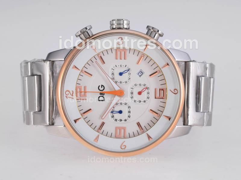 D&G Working Chronograph Two Tone Case with White Dial
