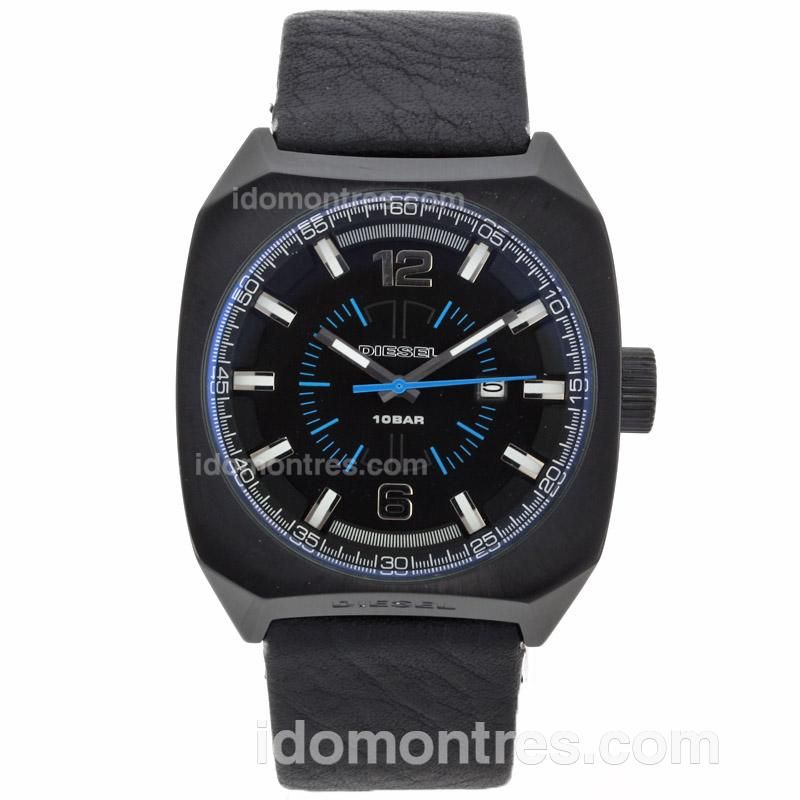 Diesel PVD Case with Black Dial-Leather Strap