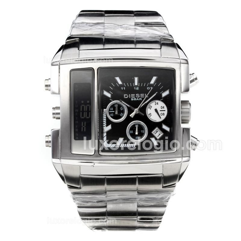 Diesel Two Time Zone Working Chronograph with Black Dial S/S