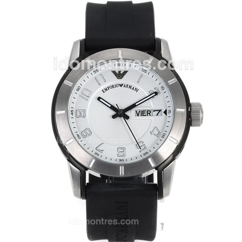Emporio Armani Sport Day-Date with White Dial-Rubber Strap