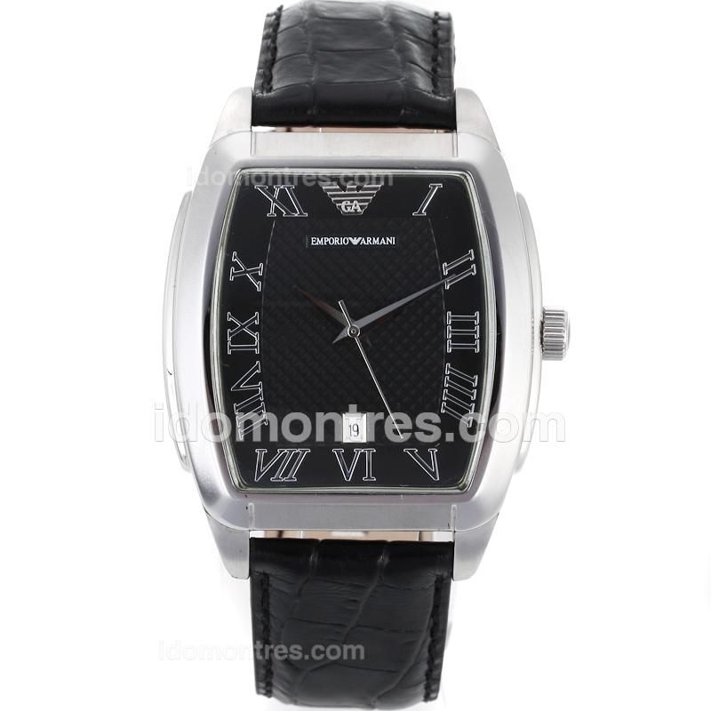 Emporio Armani Sport with Black Dial-Leather Strap