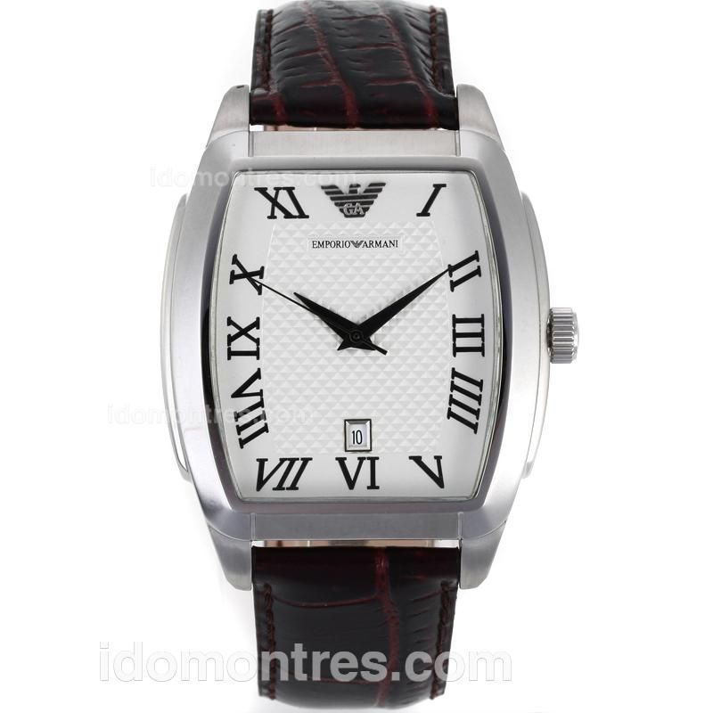 Emporio Armani Sport with White Dial-Leather Strap