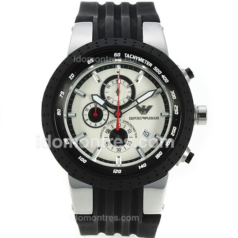 Emporio Armani Sport Working Chronograph Stick Markers with White Dial-Rubber Strap