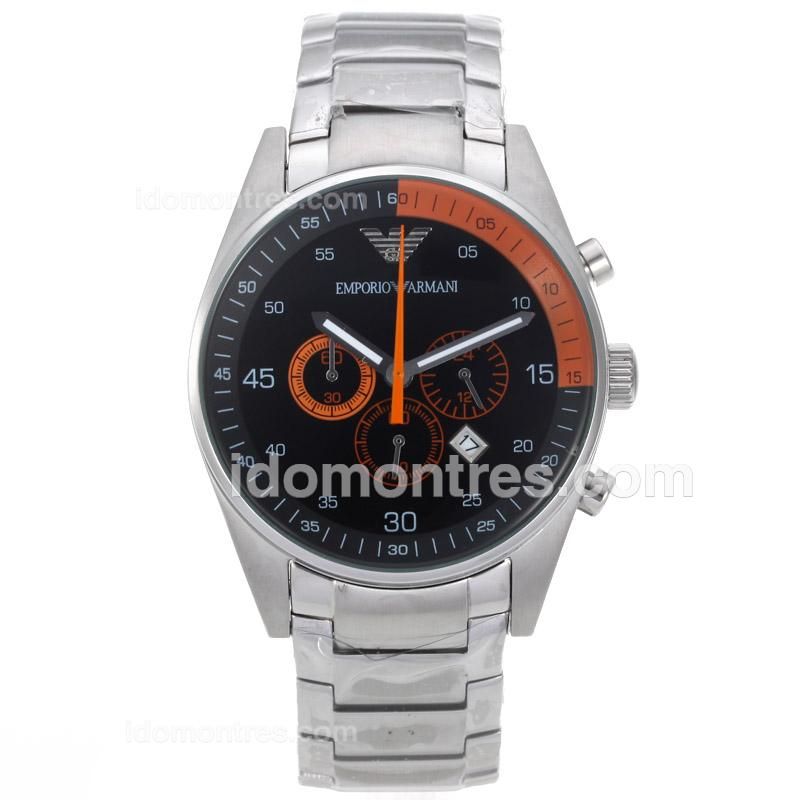 Emporio Armani Sport Working Chronograph with Black Dial S/S-Black/Orange Inner Bezel
