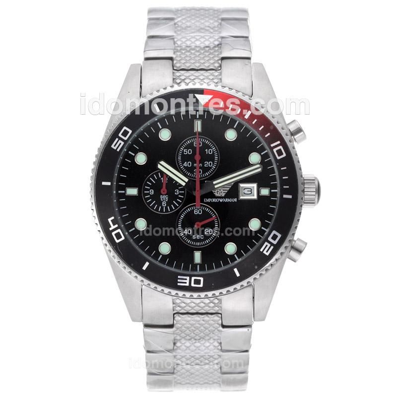 Emporio Armani Sport Working Chronograph with Black Dial S/S-Black/Red Bezel