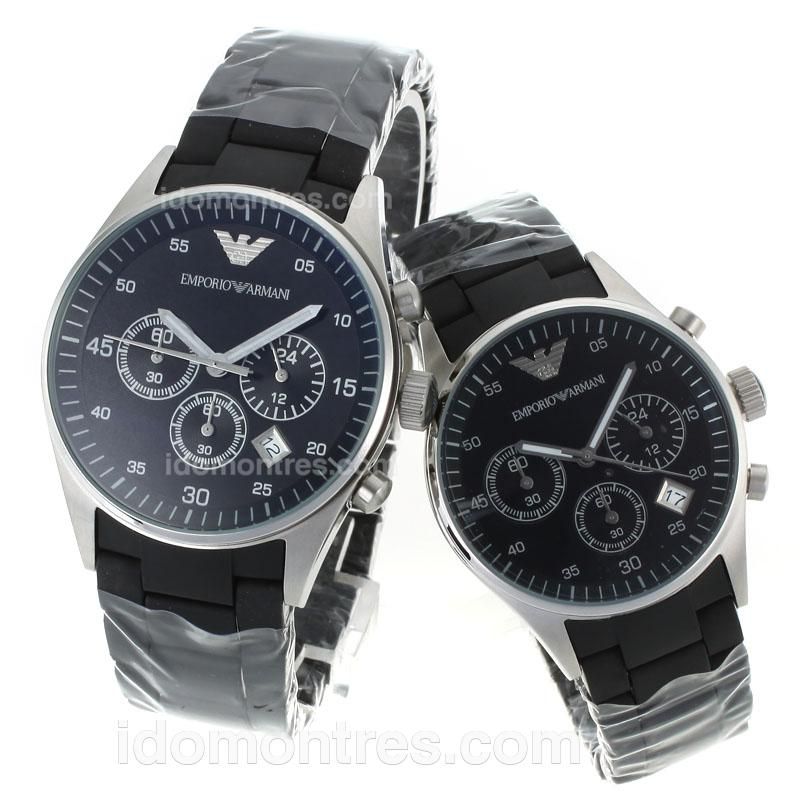 Emporio Armani Sport Working Chronograph with Black Dial-Couple Watch