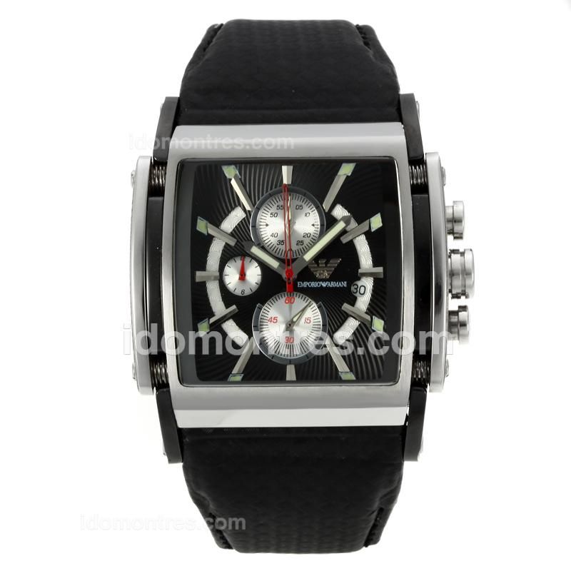 Emporio Armani Sport Working Chronograph with Black Dial-Leather Strap