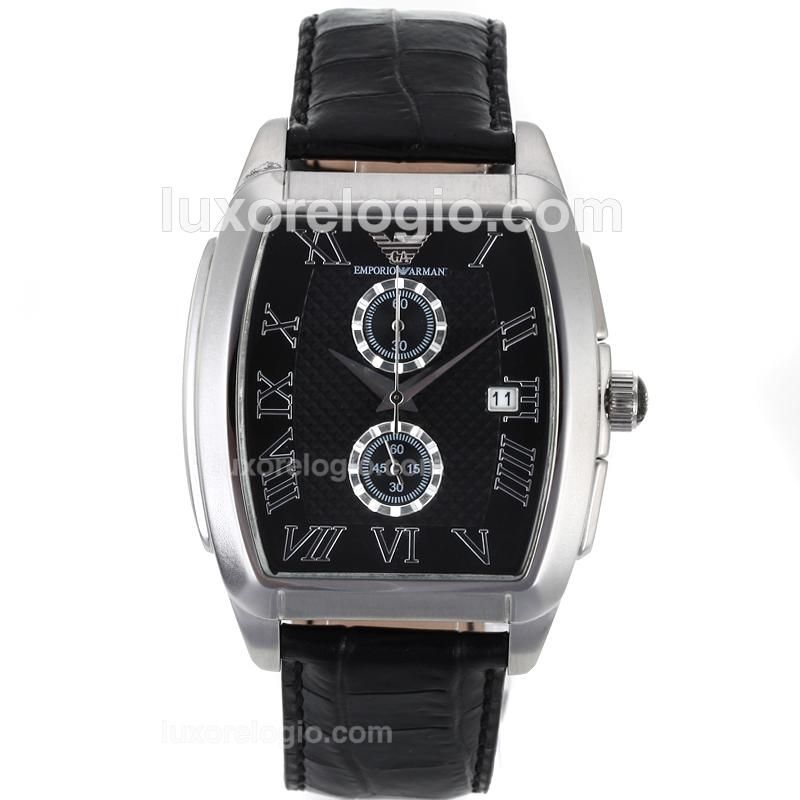 Emporio Armani Sport Working Chronograph with Black Dial-Leather Strap