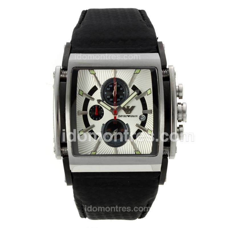 Emporio Armani Sport Working Chronograph with White Dial-Leather Strap