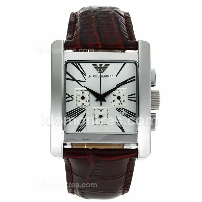 Emporio Armani Sport Working Chronograph with White Dial-Leather Strap