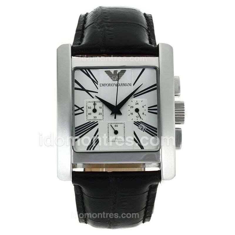 Emporio Armani Sport Working Chronograph with White Dial-Leather Strap