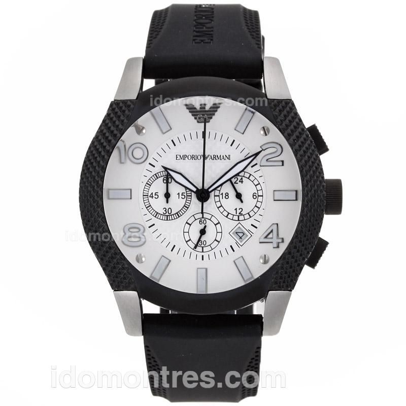 Emporio Armani Sport Working Chronograph with White Dial-Rubber Strap