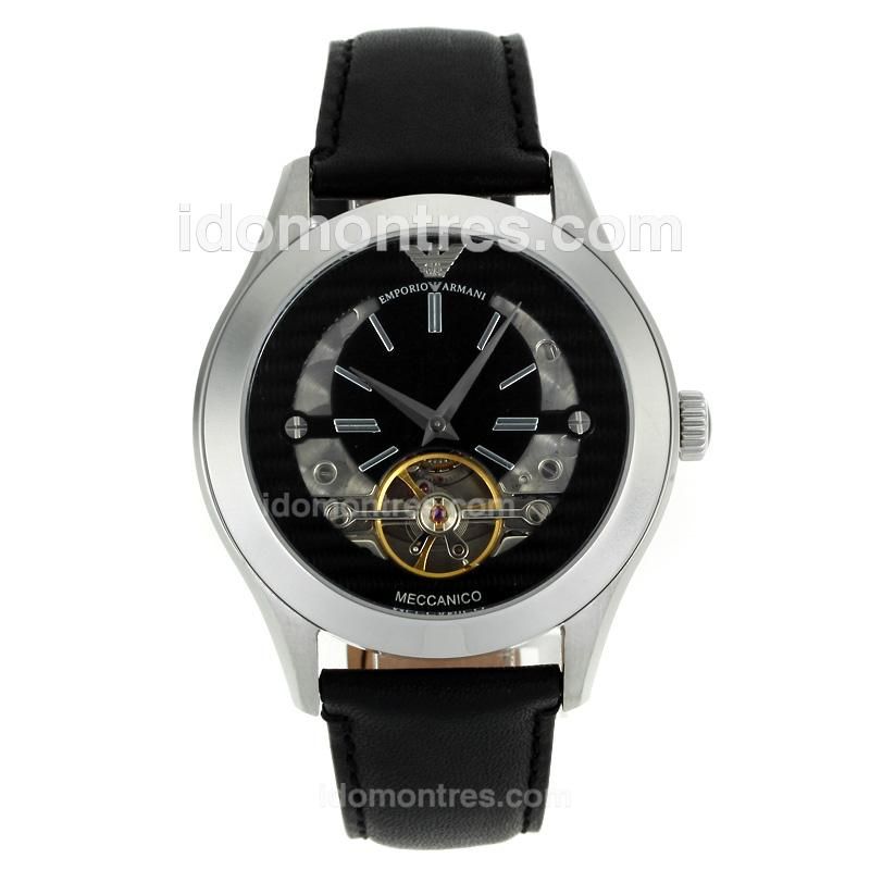 Emporio Armani Tourbillon Automatic with Black Dial-Leather Strap