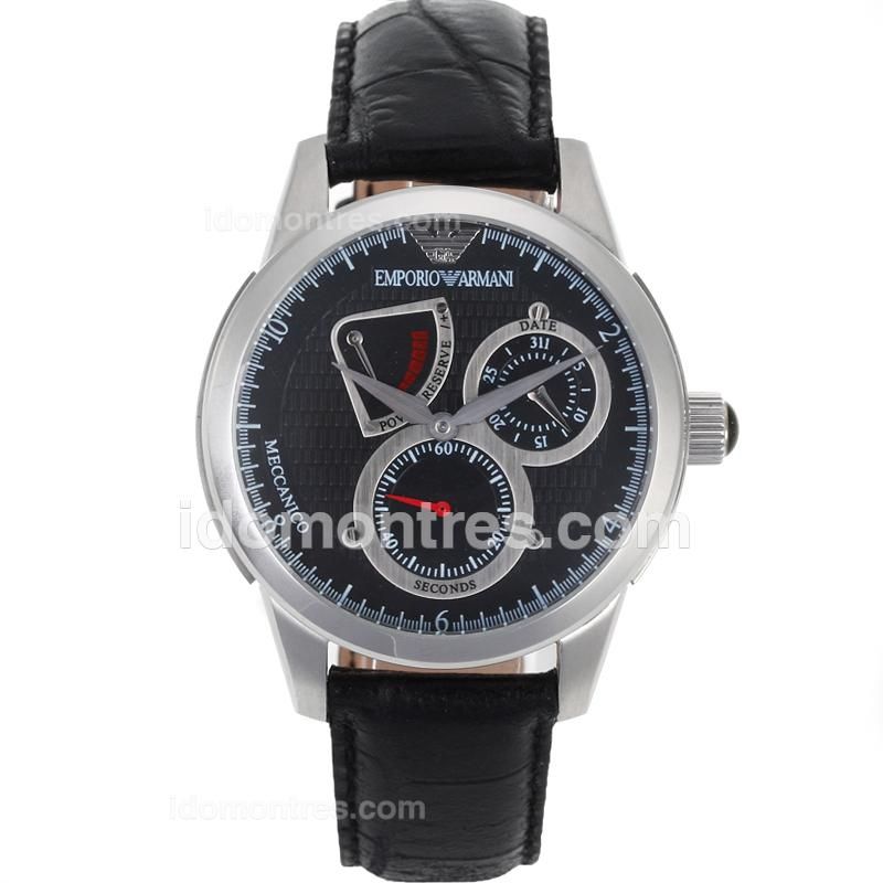 Emporio Armani Sport Working Power Reserve Automatic with Black Dial-Leather Strap