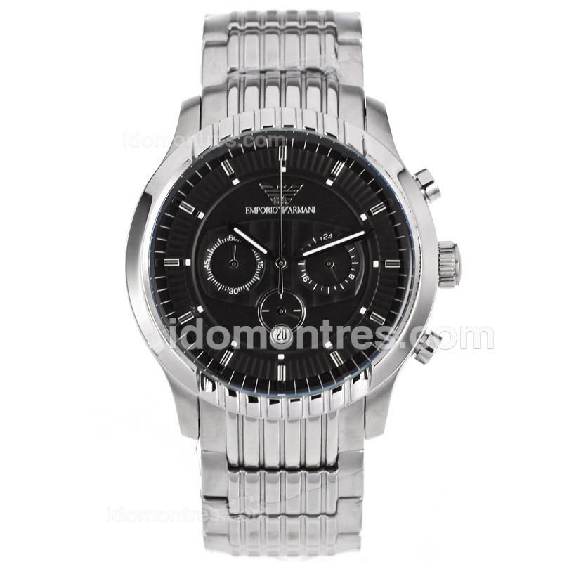 Emporio Armani Working Chronograph Black Dial with Stick Markers