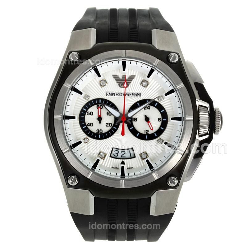 Emporio Armani Working Chronograph Diamond Markers with White Dial-Rubber Strap