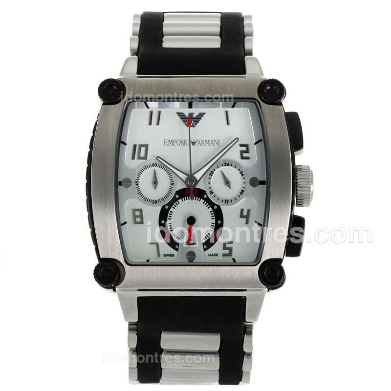 Emporio Armani Working Chronograph Number Markers with White Dial-Rubber Strap