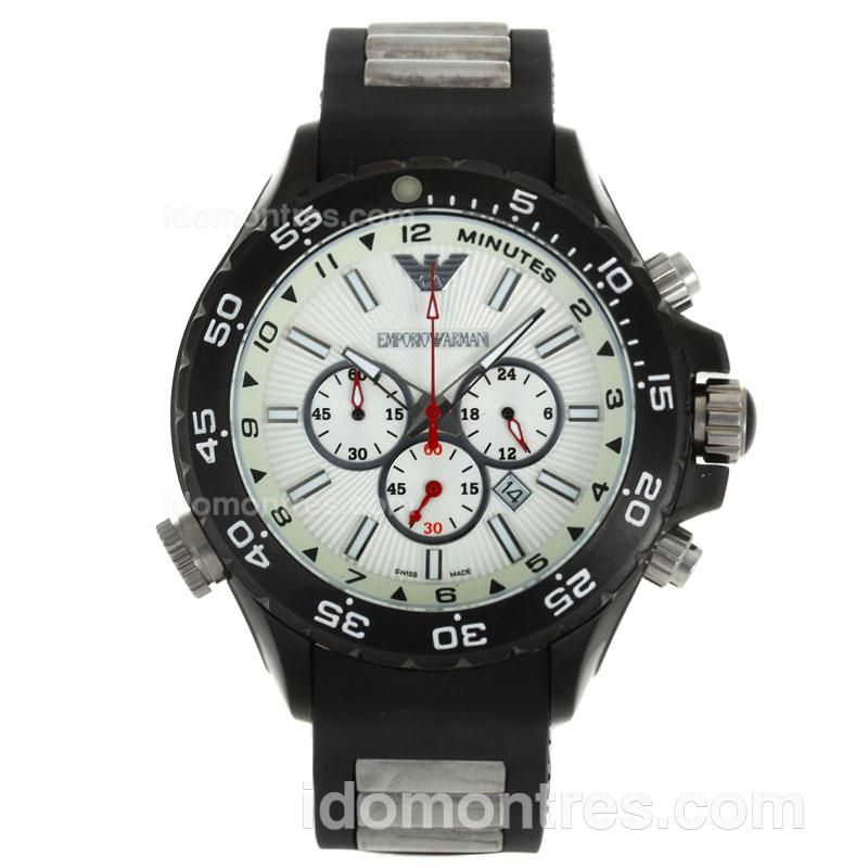 Emporio Armani Working Chronograph PVD Case with White Dial-Rubber Strap