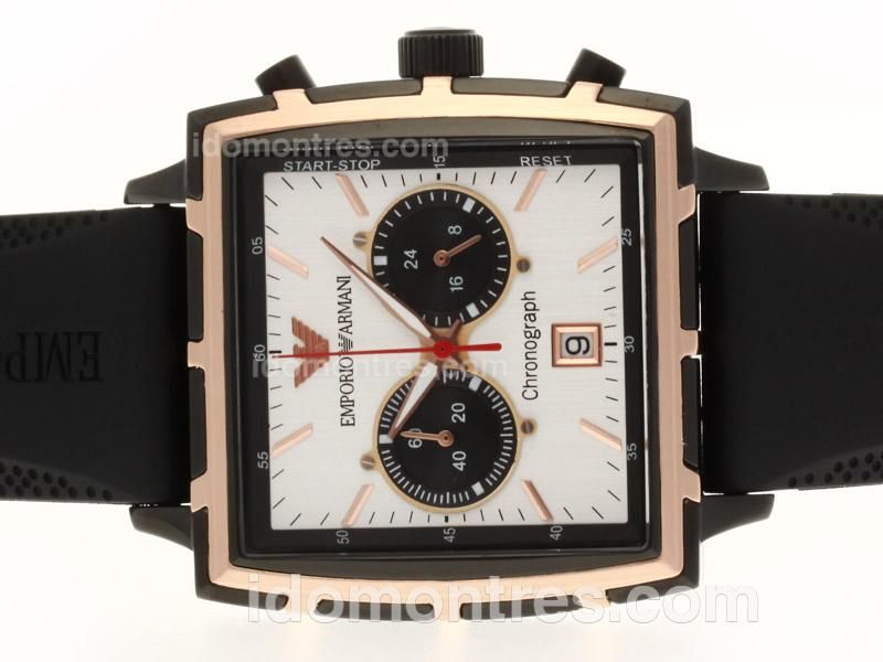 Emporio Armani Working Chronograph PVD Case with White Dial-Rubber Strap