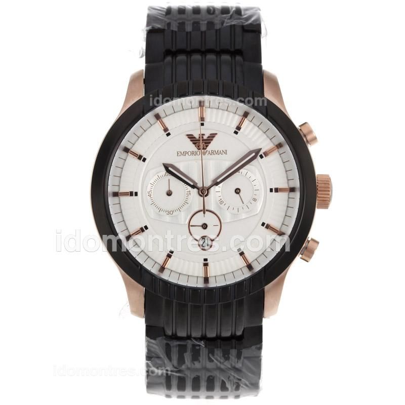 Emporio Armani Working Chronograph Rose Gold Case White Dial with Stick Markers