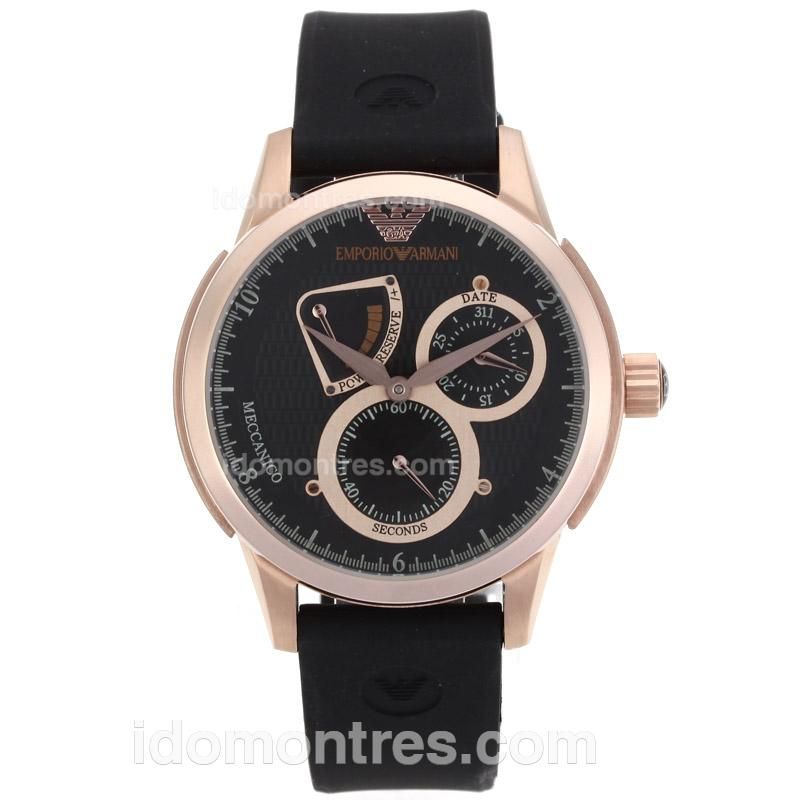 Emporio Armani Working Power Reserve Automatic Rose Gold Case with Black Dial-Rubber Strap