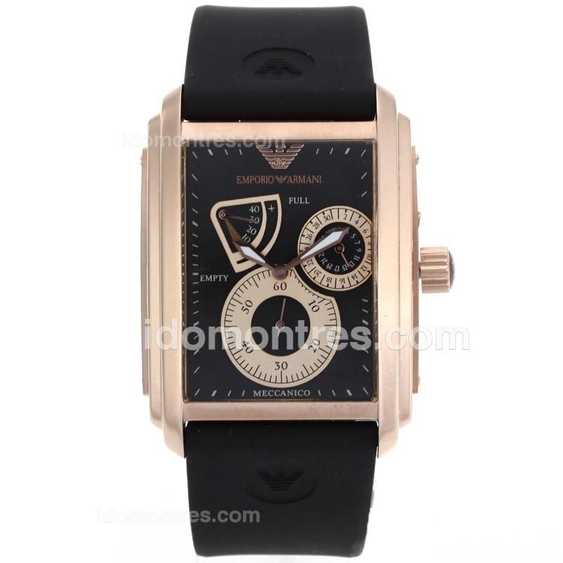 Emporio Armani Working Power Reserve Automatic Rose Gold Case with Black Dial-Rubber Strap