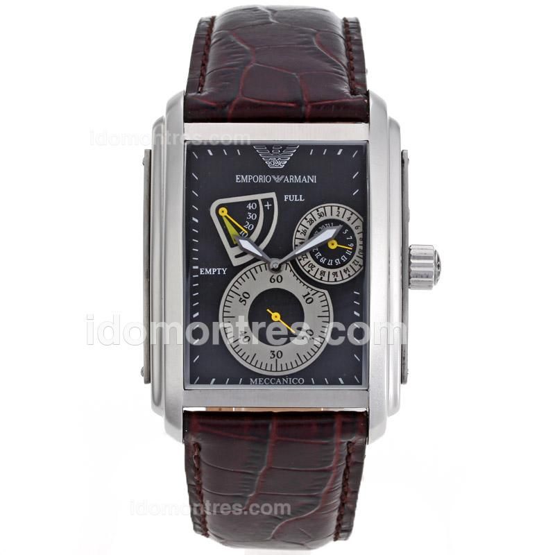 Emporio Armani Working Power Reserve Automatic with Black Dial-Leather Strap