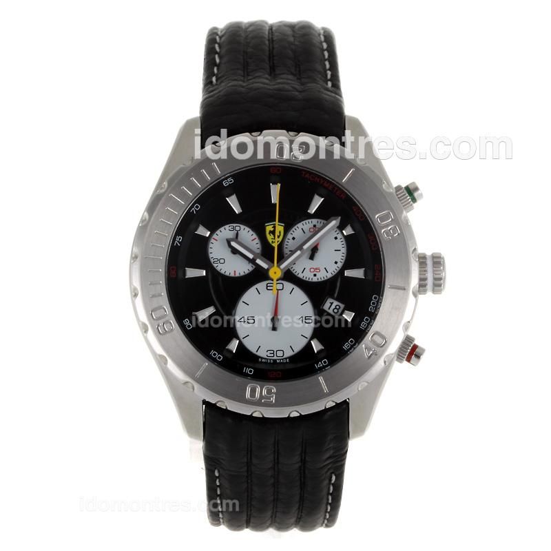 Ferrari Working Chronograph White Subdials with Black Dial-Leather Strap