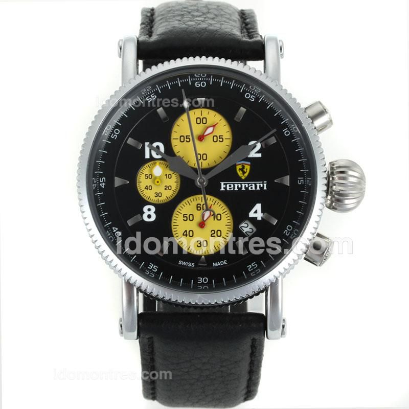 Ferrari Working Chronograph with Black Dial-Leather Strap