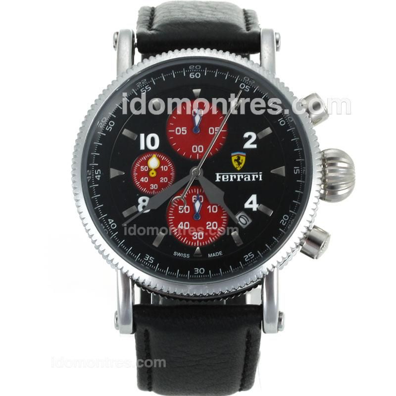 Ferrari Working Chronograph with Black Dial-Leather Strap