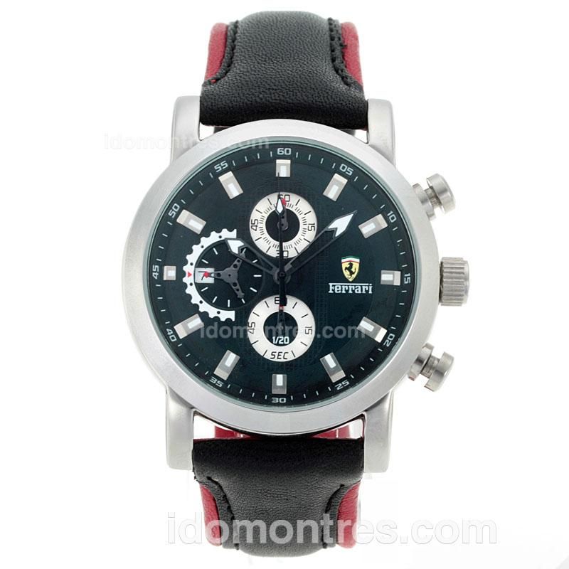 Ferrari Working Chronograph with Black Dial-Leather Strap