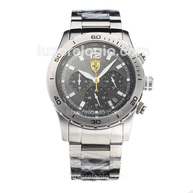 Ferrari Working Chronograph with Black Dial-Yellow Needle S/S