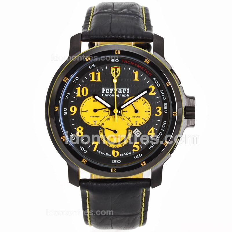 Ferrari Working Chronograph Yellow Markers with Black Dial-Leather Strap