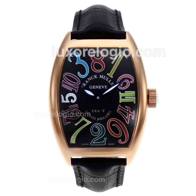Frank Muller Crazy Color Dreams Automatic Rose gold case with Leather Strap-Jumbo Version
