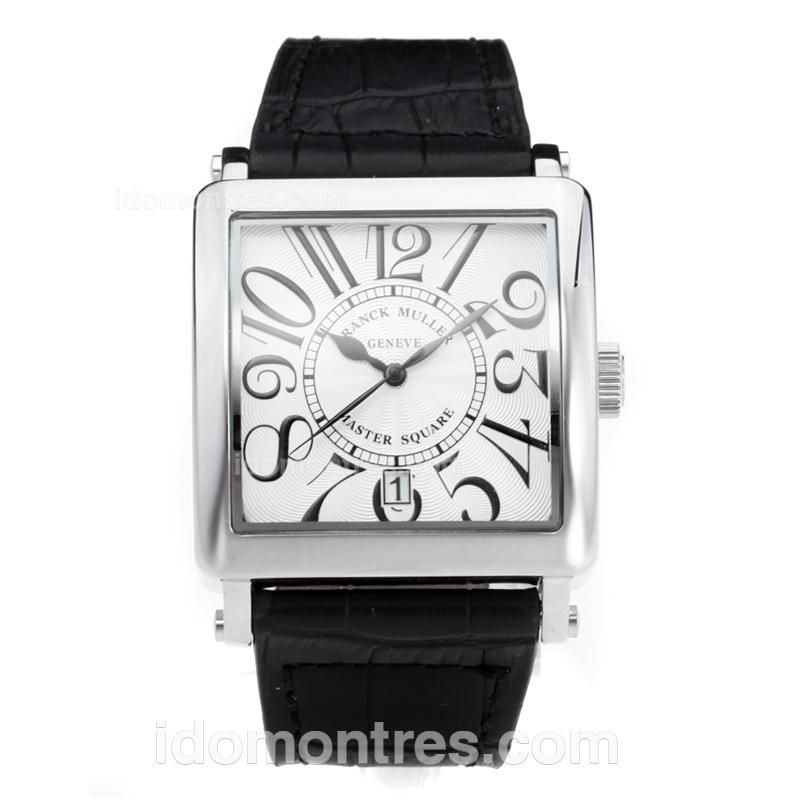 Frank Muller Master Square with White Dial-Black Leather Strap