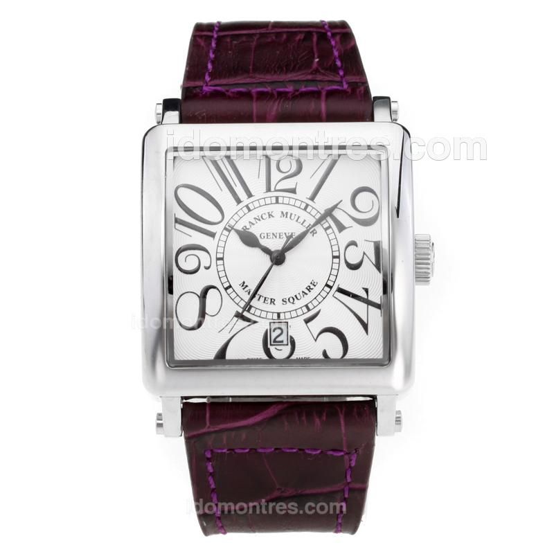 Frank Muller Master Square with White Dial-Coffee Leather Strap