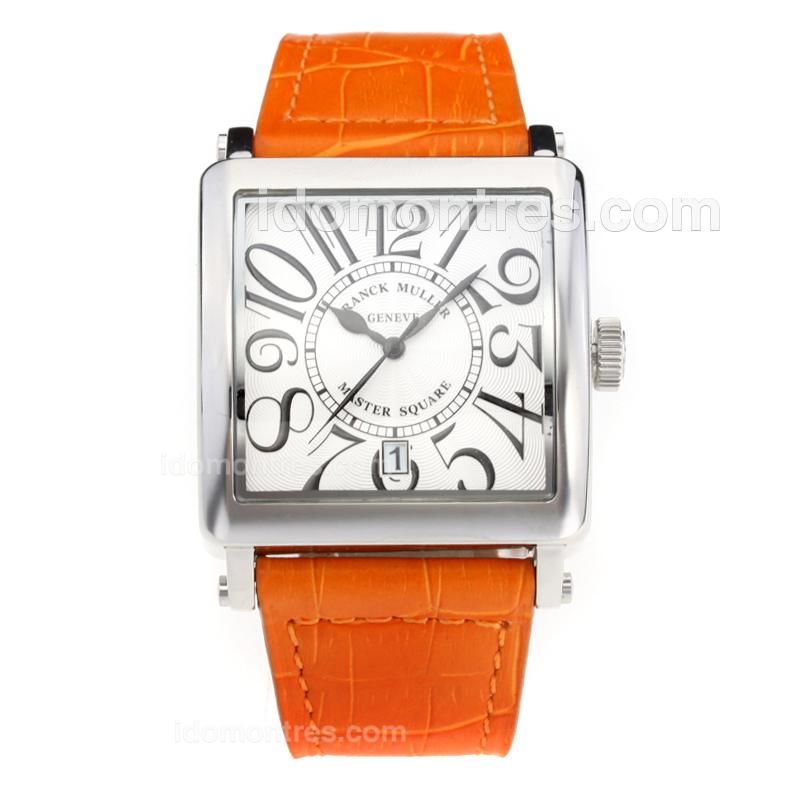 Frank Muller Master Square with White Dial-Orange Leather Strap